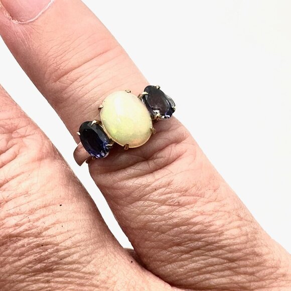 Womens Ring Sterling Silver Amethyst Opal Size 5 - Picture 2 of 5
